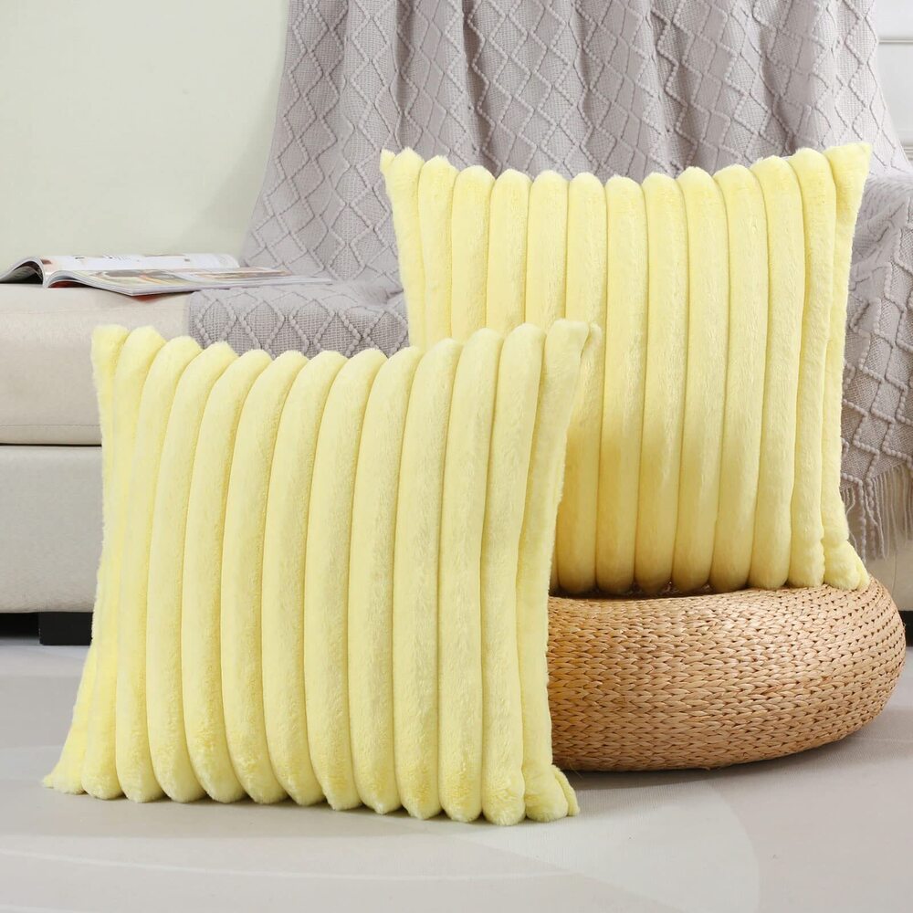 2642 Yellow Striped Decorative Throw Pillow Covers 16x16 Inch Set of